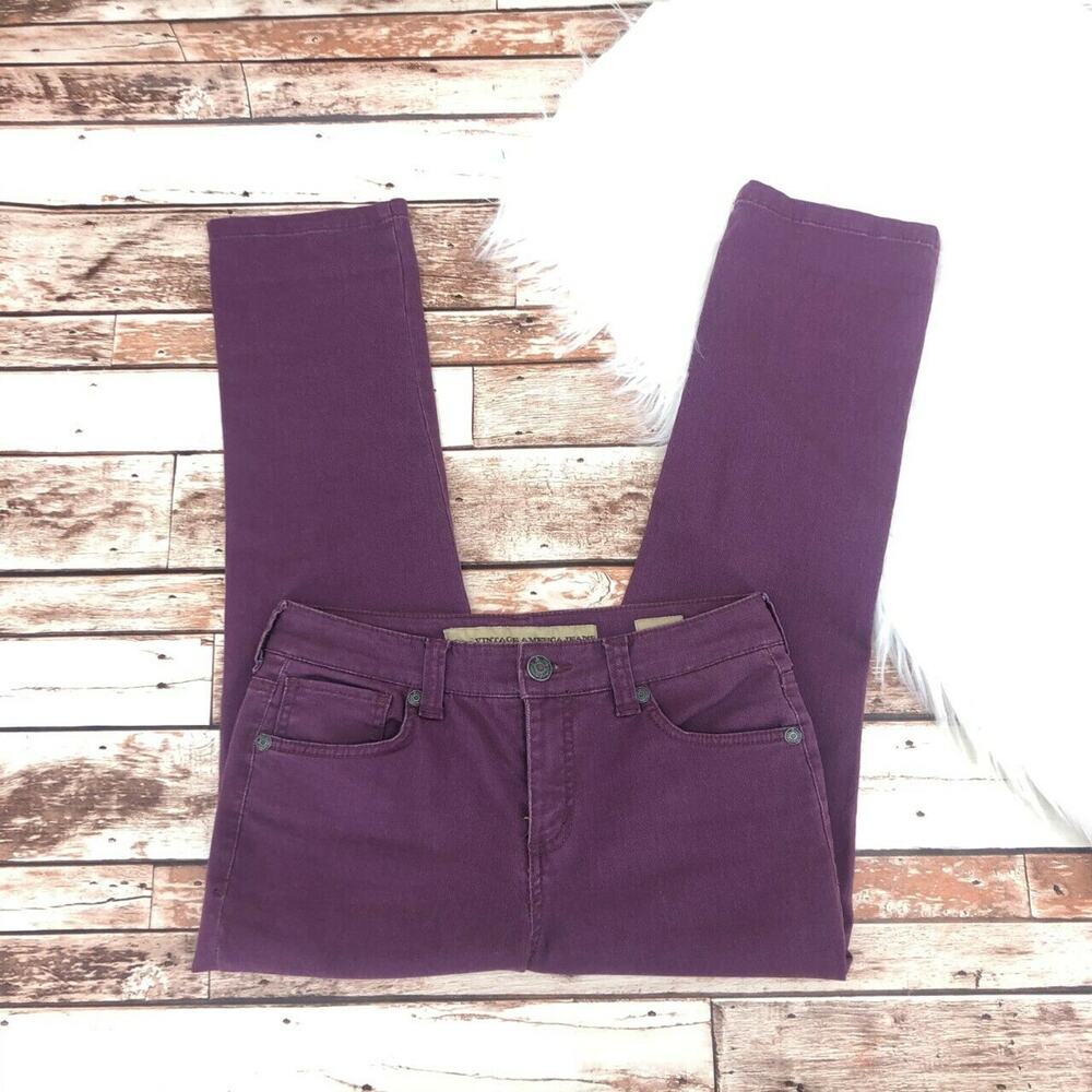 Vintage America Women's Classic Rise Straight Leg Jans Size 2/25 Stretch Purple - Picture 2 of 6